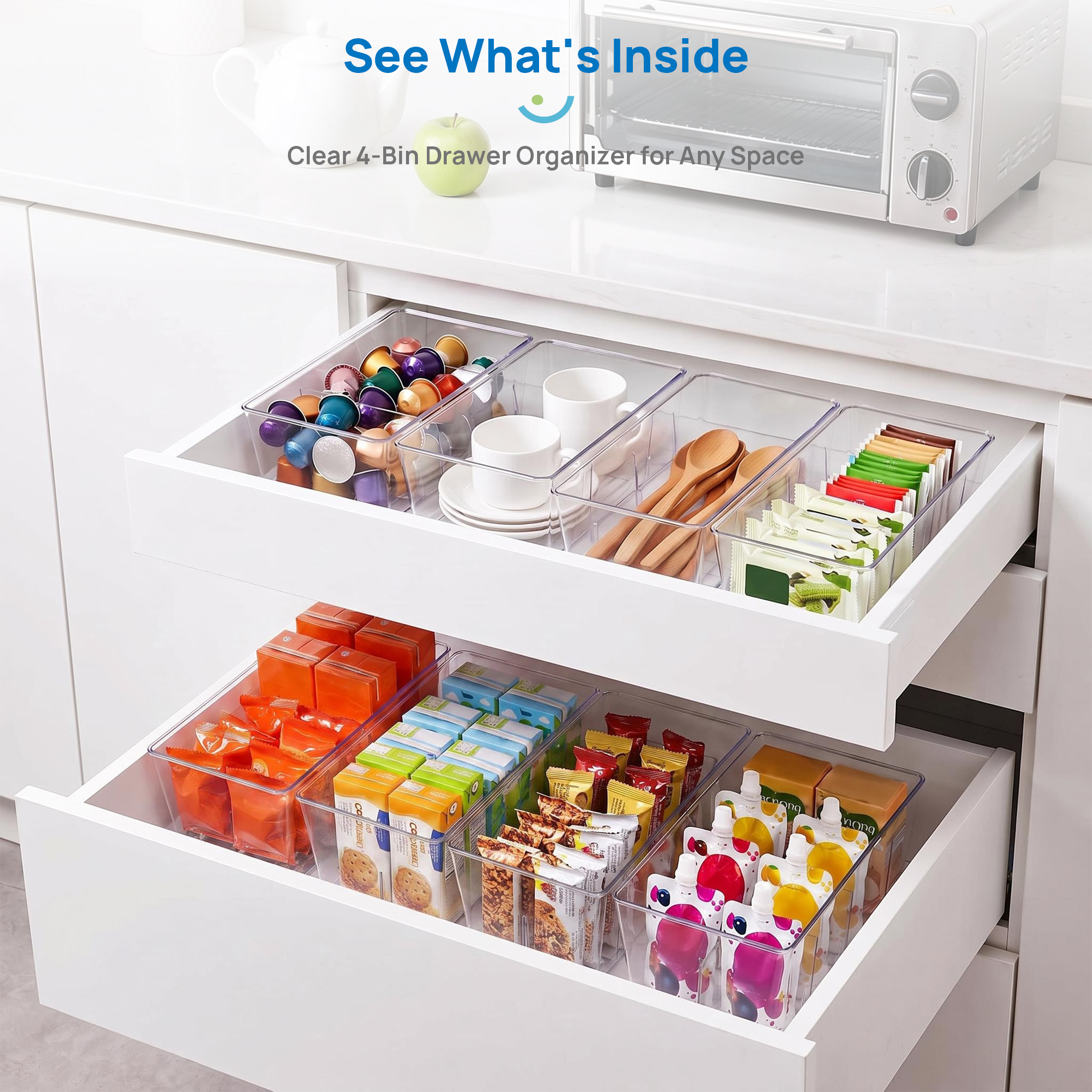 Sindcom 4-Pack Clear Plastic Food Storage Organizer Bins photo 5