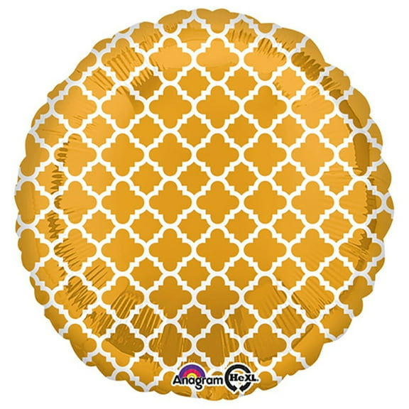 18 inch Circle - Quatrefoil Gold And White Foil Mylar Balloon - Party Supplies Decorations