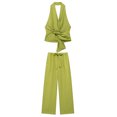 thumbnail image 3 of HH TRAF 2024 Conjuntos femeninos con escote en V, sin mangas, espalda descubierta, cremallera, blusa + cintura elástica, pantalones anchos con cordones, traje de verano para mujer a la moda, 3 of 5