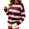 thumbnail image 7 of Zeijnsda Womens Winter Sweaters Thicken Warm Striped Sweaters Crew Neck Knit Pullover Sweaters for Women, 7 of 7