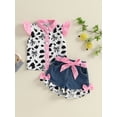 thumbnail image 3 of Hirigin Toddler Baby Girl Cowgirl Outfit Cow Print Western Outfits Ruffle Sleeve Shirt Button Down Tops Belted Denim Shorts Summer Clothes, 3 of 7