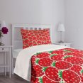 thumbnail image 5 of Ambesonne Fruits Quilted Bedspread Set 2 Pcs, Yummy Strawberry Botany, Twin Size, Hunter Green and Red, 5 of 6