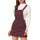 thumbnail image 1 of Vestido casual con tirantes ajustables de estampado a cuadros para mujeres Inspire Chic en rojo y azul, 1 of 6