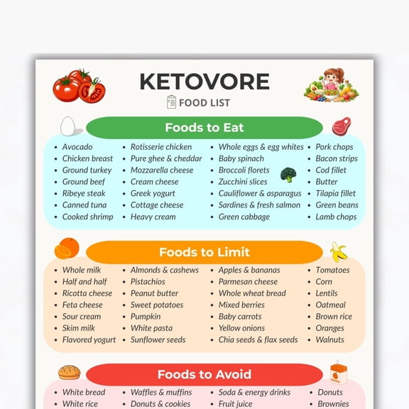 Keto Diet Food List Poster Low Carb Guide Meal Plan - Walmart.com