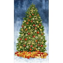24" X 44" Panel Fancy Christmas Tree Christmas Presents Gifts Winter Holidays Cotton Fabric Panel (PANEL-CM2676-MULTI)