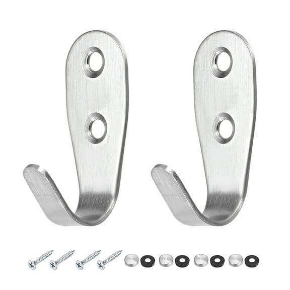 2Pcs Wall Mounted Hook Robe Hooks Single Towel Hanger With Screws, Stainless Steel