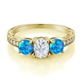 thumbnail image 2 of Gem Stone King 18K Yellow Gold Plated Silver Blue Simulated Opal Ring Set with Moissanite (2.02 Cttw) (Size 8), 2 of 4
