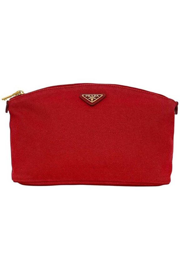 Pre-Owned Prada Canapa Pouch ec-23779 Red ROSSO 1N1857 Canvas Leather 42 PRADA... (Good)