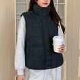 thumbnail image 2 of Womens Cotton Puffer Vest Winter Thicken Warm Outerwear Sleeveless Jacket No Hood Stand Collar Full-zip Coat (L, Black), 2 of 5