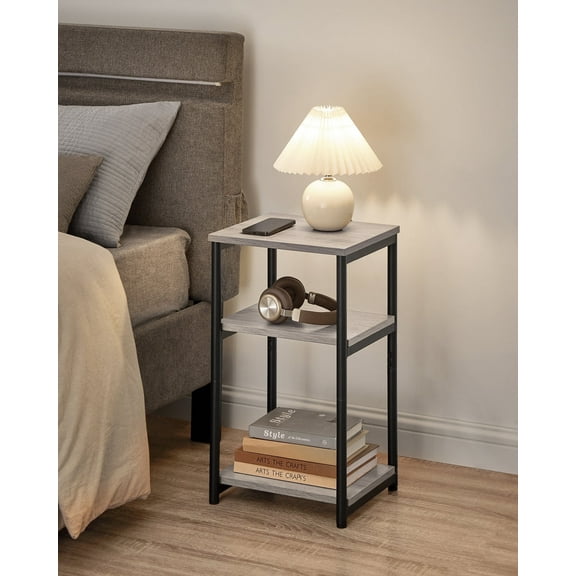 End Table Space Saving Table with 3 Open Tiers for Living Room Bedroom Greige