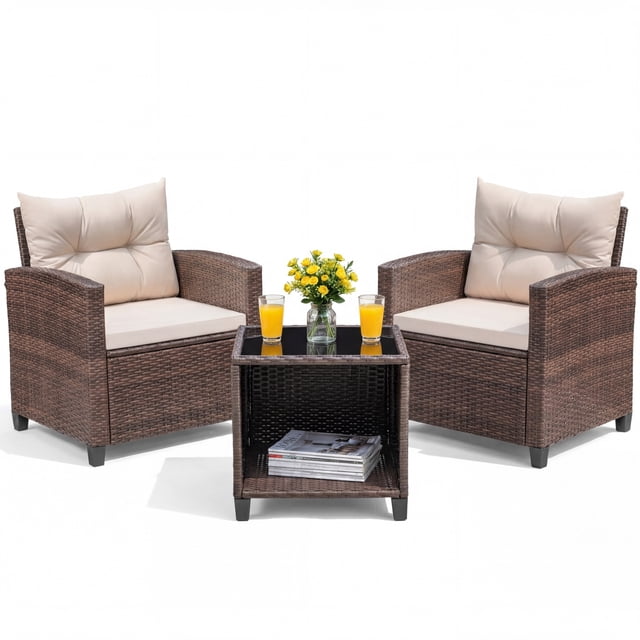 Homall 3 Piece Outdoor Patio Furniture Set,Wicker Conversation Set for Porch, Balcony