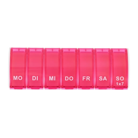 Unique Bargains 1 Pc 7 Compartment Single Row Pill Case Lightweight for Travel Rose Red