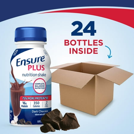 Ensure Plus Meal Replacement Nutrition Shake, Dark Chocolate, 16g Protein, 8 fl oz - 24 Pack