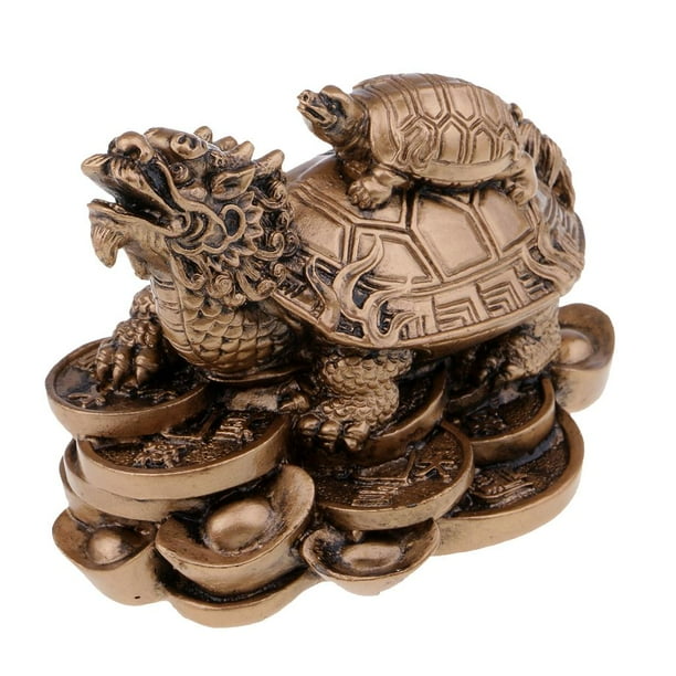 Feng Shui China Estatua del Dragón Tortuga Oro Trae Poder Adornos de Oficina Bronce