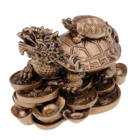 TISHITA Statue Traditionnelle Chinoise de Tortue Dragon Attire la Richesse/ Déco Bronze
