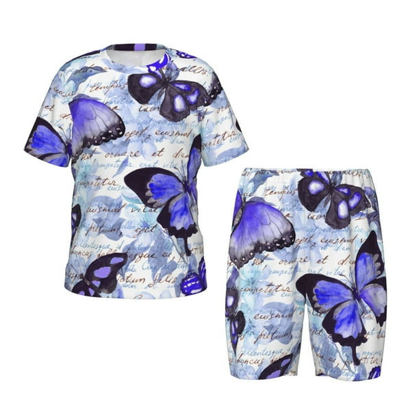 Balery Butterflies Conjunto de Pijama Infantil de Manga Corta con Estampado – Ropa de Dormir de Algodón Suave-Medium