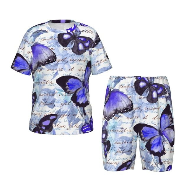 Balery Butterflies Conjunto de Pijama Infantil de Manga Corta con Estampado – Ropa de Dormir de Algodón Suave-Medium