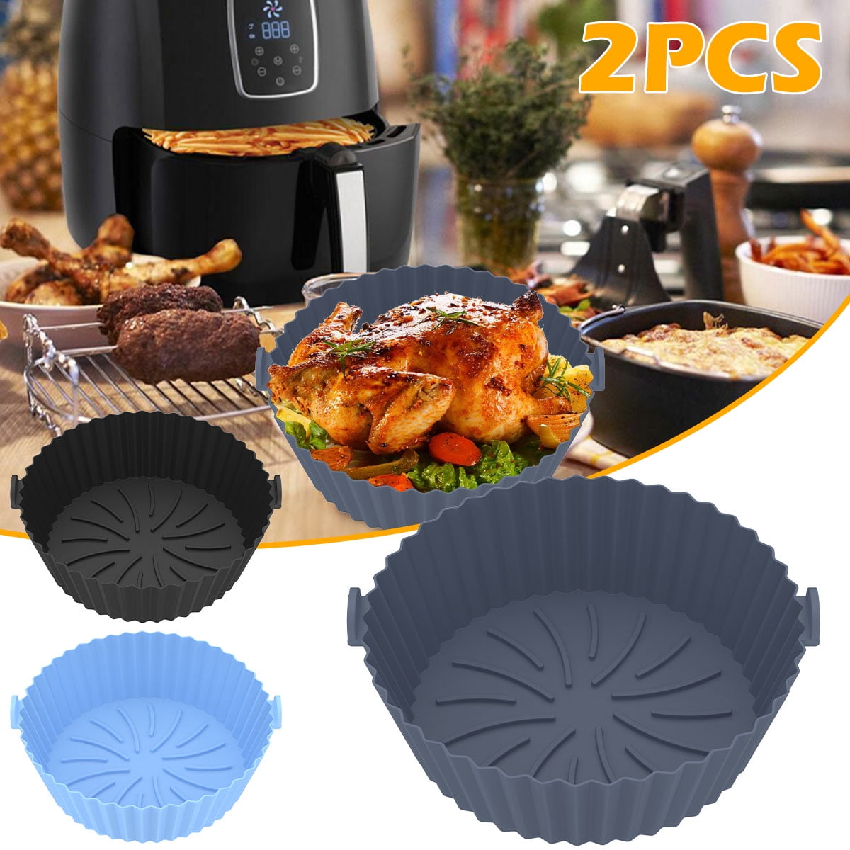 Air Fryer Silicone Liners - Reusable & Foldable Round Airfryer Oven Silicon  Basket Instant Pot Liner 8.5 Inch For 5.3QT or Bigger