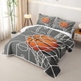 thumbnail image 3 of Castle Fairy Gray Basketball Hoop Print Quilt King,Court Line Design King Coverlet Set,Gray Orange White, 3 of 7
