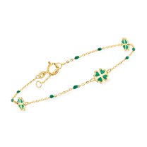 Ross-Simons Italian Green Enamel Clover Station Bracelet in 14kt Yellow Gold, Women's, Adult