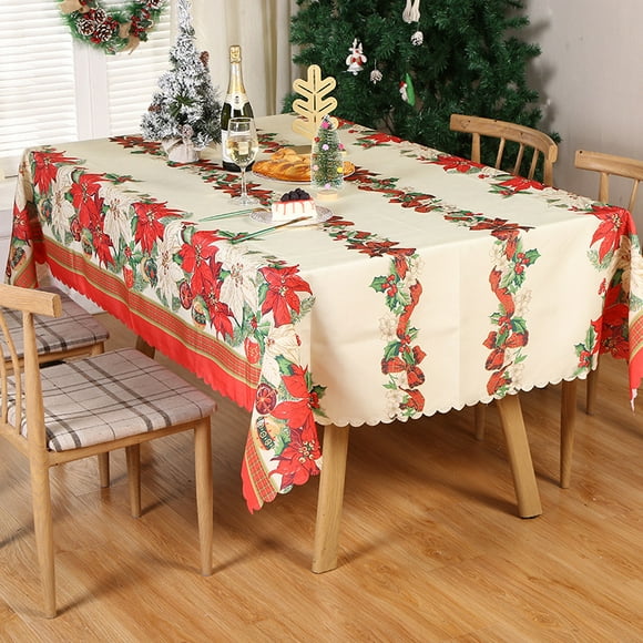 Nappe Décorative de Noël en Polyester pour Table à Manger Table à Thé Tapis Imprimé Accessoires de Décoration de Lieu de Noël Textile de Maison