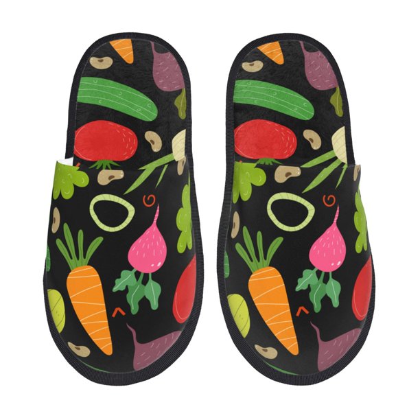 Fotbe Cartoon Vegetables Pantuflas Peludas para Mujer con Estampado, Zapatillas de Peluche, Zapatos de Invierno para Casa, Uso Interior y Exterior-Large