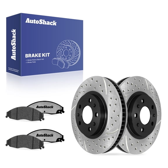 AutoShack Front Vented Drilled & Slotted E-Coated Brake Rotors   Ceramic Pads 6-PC Brake Kit Replacement for 2003-2007 Cadillac CTS 2005-2008 Cadillac STS ShadowGuard 11.93" (303 mm)