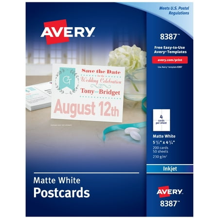 Avery Printable Cards, Inkjet Printers, 200 Cards, 4.25 x 5.5, U.S. Post Card Size