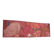 Mogul Vintage Table Runner Magenta Patchwork Embroidery Tapestry 60x18
