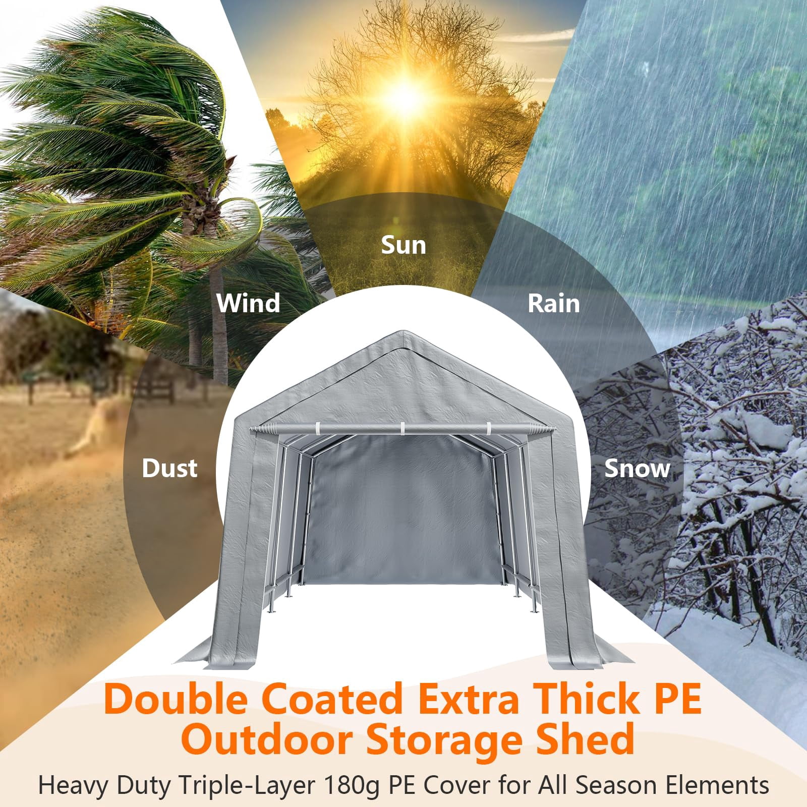 Luku Heavy-Duty Carport Canopy with Removable Side Walls and Door, Waterproof Portable Garage， Carport Shelter Reinforced Structure for Bicycles, Motorcycles and Gardening Tools