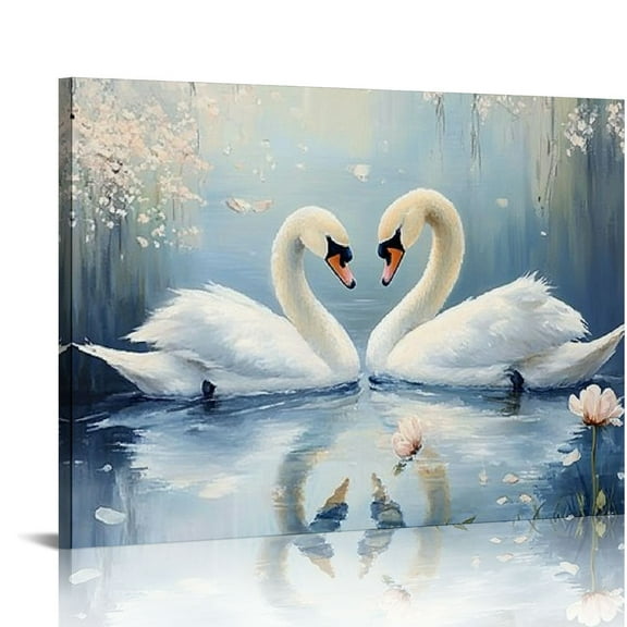 BCIIG Swan Canvas Wall Art Swan Watercolor Print White Swan Painting Vintage Swan Wall Art Watercolor Animals Bird Prints Elegant Swan Swan Lake Art Nursery Watercolor Prints 20x16in