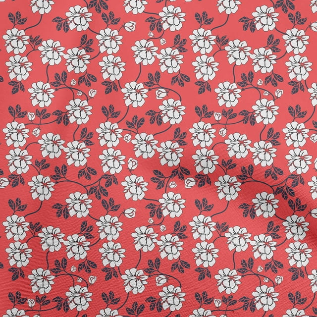 oneOone Mousseline de Viscose Rouge Tissu Feuilles et Trèfle Matière de Robe Tissu Imprimé Tissu au Mètre 42 Pouces de Large