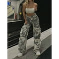 thumbnail image 3 of Women’s High Waisted Camo Cargo Pants – Baggy Wide Leg Straight Leg Trousers with Pockets Y2K Streetwear, 3 of 6