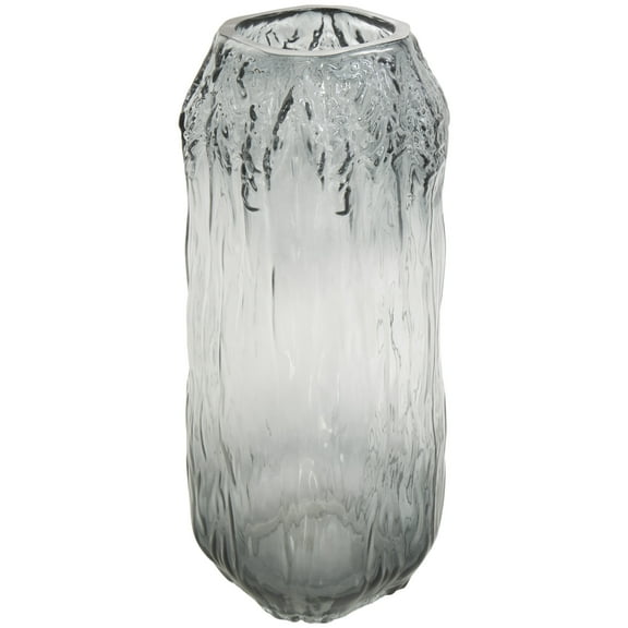 DecMode 11" Handmade Abstract Textured Rectangular Ombre Gray Glass Vase