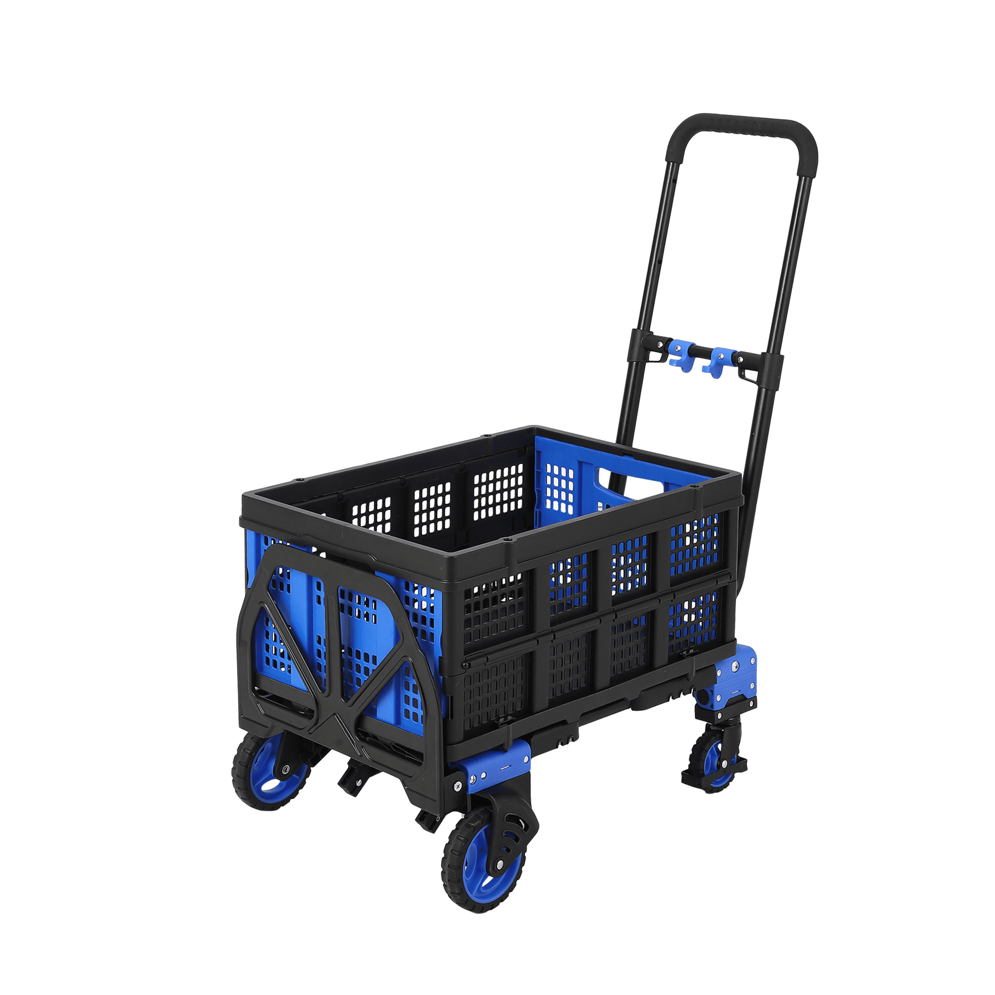 Kicctian 330 lbs Collapsible Wagon Cart with Foldable Basket, 2 In 1 Convertible Collapsible Hand Truck Dolly, with Retractable Handle, Portable Utility Cart for Office, Warehouse, Blue
