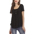 thumbnail image 2 of Innerwin T-Shirt Couleur Unie Femmes Hauts Été Manches Courtes Mode Tee Noir P, 2 of 4