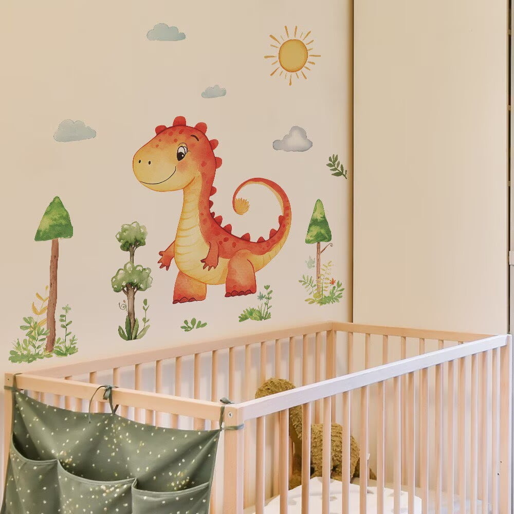 Large Boho Dinosaurs Wall Decals Dino Animal Tropical Palm Tree Wall Stickers Boys Bedroom Playroom Baby Nursery Wall Decor