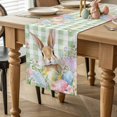 thumbnail image 2 of Easter Table Runner 90 Inches Long for Kitchen Dining, Spring Bunny Colorful Eggs Floral Leaves Grey Plaid Dresser Scarf Farmhouse, Dining Table Decorations for Wedding/Parties, 13 x 90 In, 2 of 8