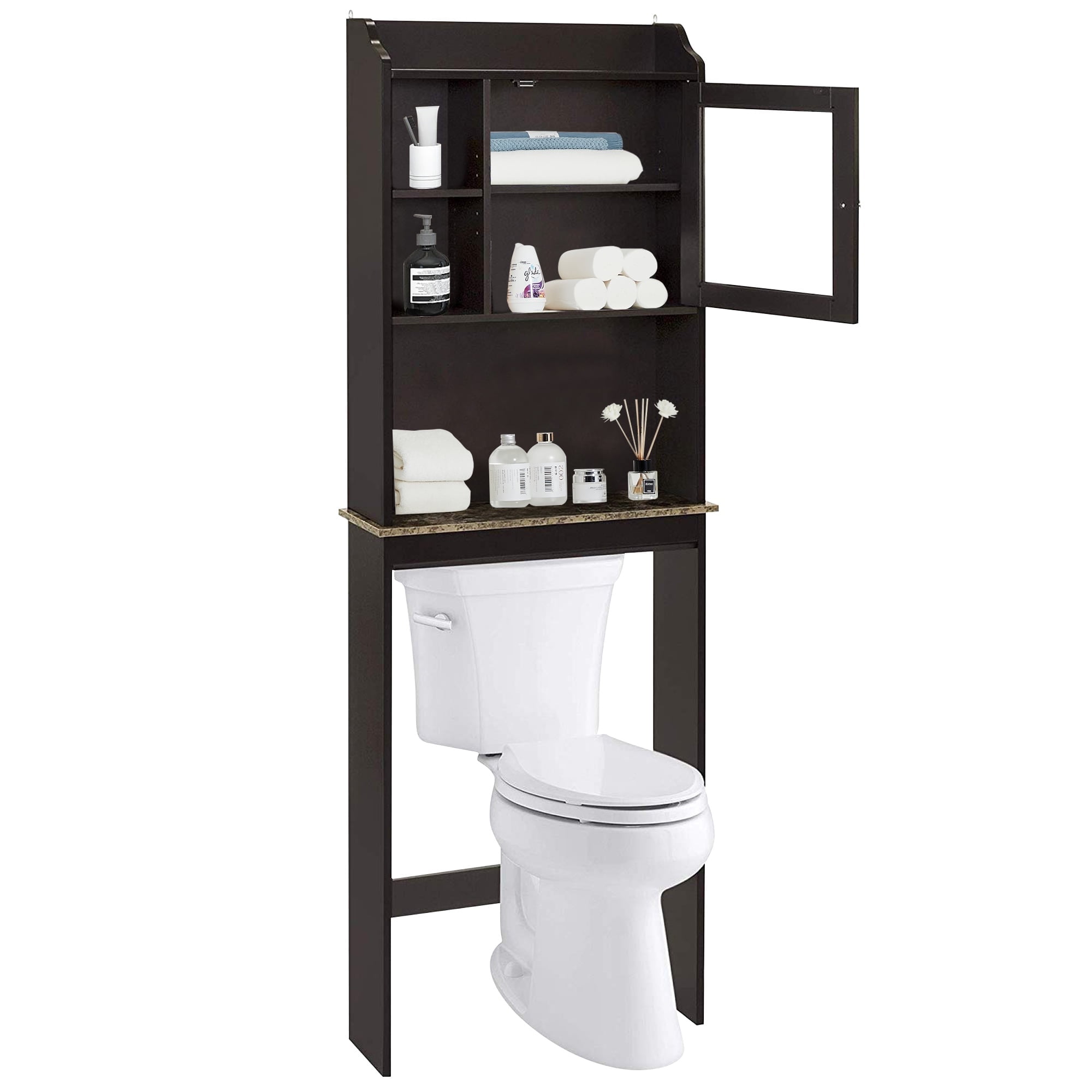 PAPROOS Over the Toilet Storage Cabinet, Bathroom Space Saver Organizer above Toilet with Adjustable Shelf and Door, Espresso