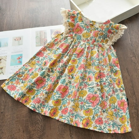 

YWDJ Girls Maxi Casual Dresses Kid Toddler Girls Sleeveless Floral Princess Dress Sundress 2-6 Years Yellow 5Y