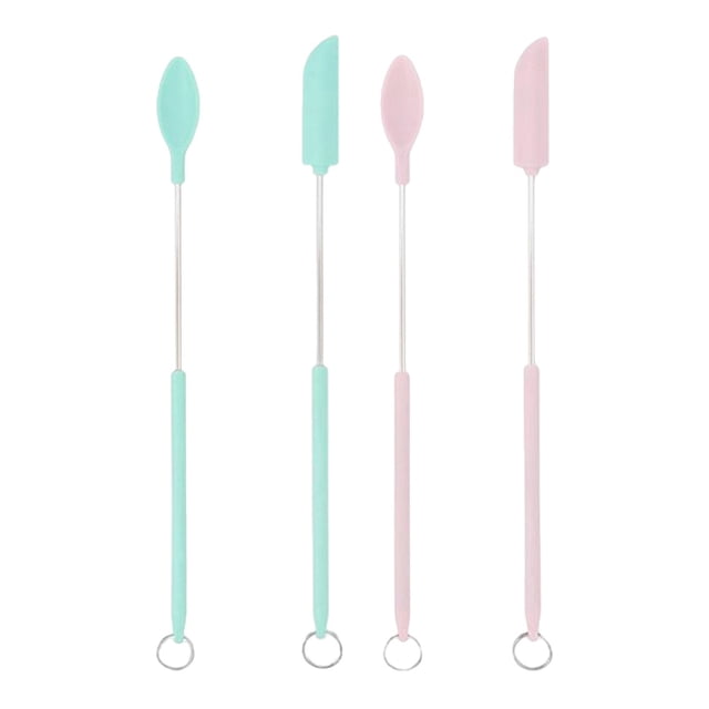 2 juegos de de silicona, s de maquillaje, lociones pequeñas, de tarros, estirable rosa y verde Baoblaze Cuchara telescópica