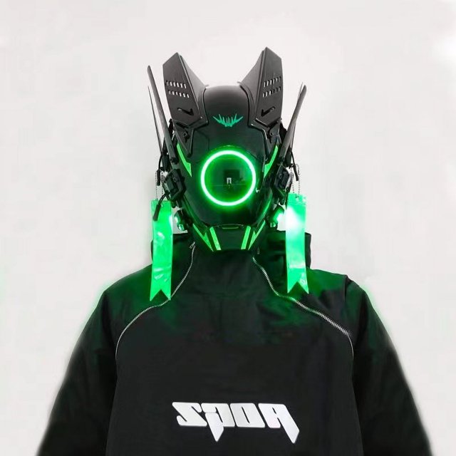 Casco ciberpunk, máscara genial, máscara de cosplay tecnológica con luz LED, máscara de samurái shinobi, trenzas, rastas, regalo de Navidad para adultos geek