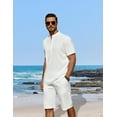thumbnail image 2 of COOFANDY Men's 2 Pieces Linen Set Casual Henley Shirts Short Sleeve Beach Yoga Shorts Summer Pants Outfits, 2 of 5