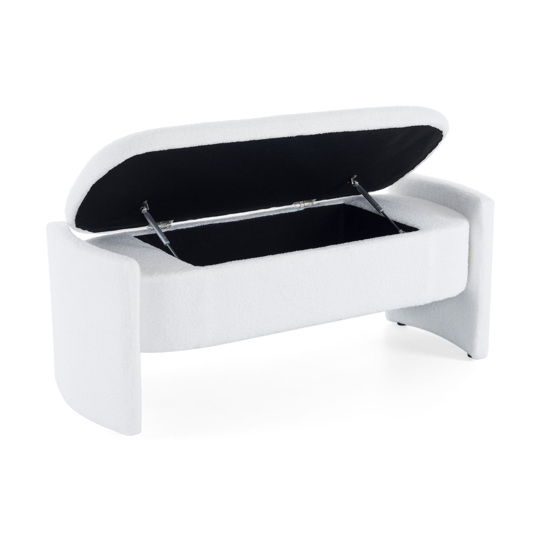Modern Storage Ottoman Bench with Wood Frame, Boucle Fabric, White