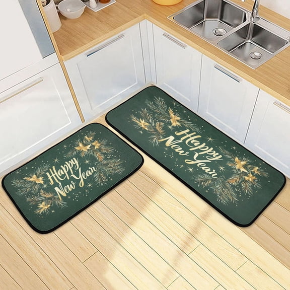 Ryvnso Happy New Year Kitchen Rugs Set Non Slip Runner Mats for Dining Room