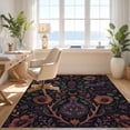 thumbnail image 3 of Design&I 5'x7' Washable Area Rug Sleek Flatweave Pet Friendly & Non-Slip Deep Midnight Floral Enchanted Garden Design Mystical Botanicals with Occult Motifs for Small Living Room, Bedroom, 3 of 7