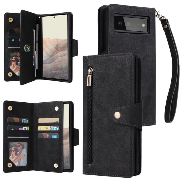 Case for Google Pixel 6A 5G Magnetic Leather Zipper Wallet Cover Card Holder