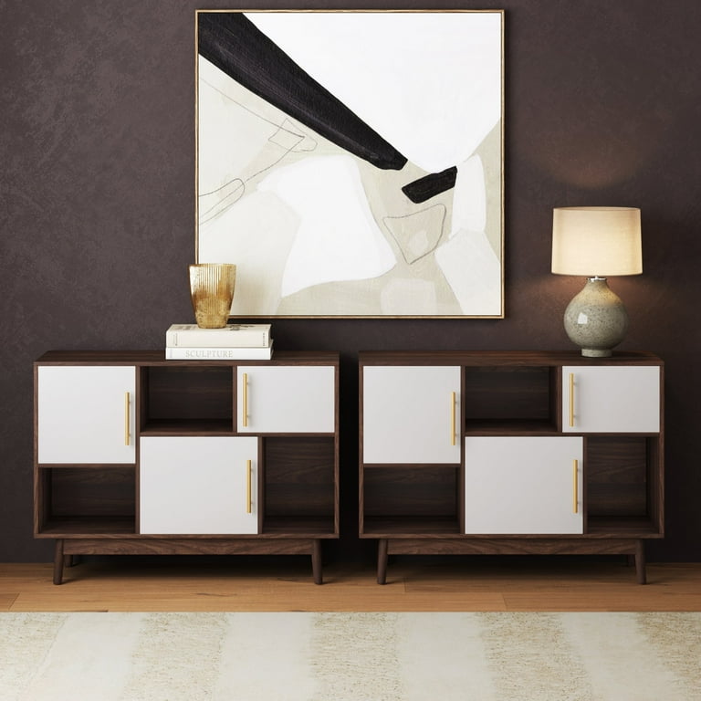 Nathan james ellipse brown cube storage with display shelves and white cabinet doors deals