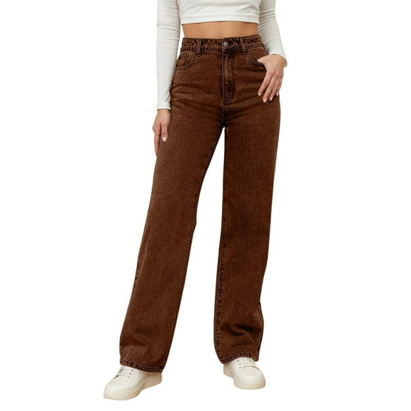 Vividxx Washed High Waist Denim Jeans With Distressed Details Comfortable Relaxed Fit Straight Leg Casual Trousers For Everyday Wear Fashion Clothes