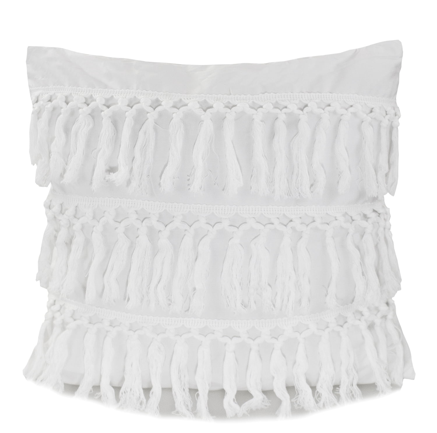 Stylish Fringe Tassels Decorative Cotton Throw Pillow (White, 18"x18